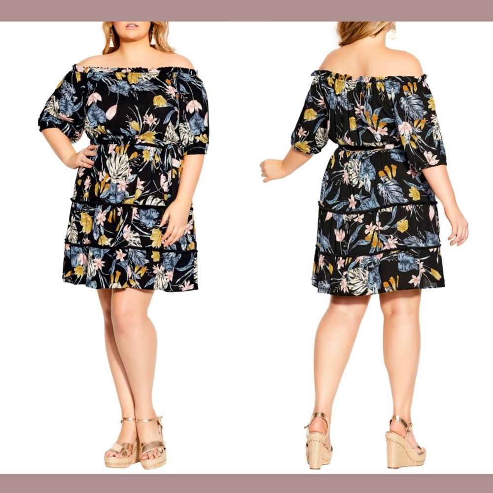 NWT City Chic [‎ S/ 16W ] Jungle Night Off the Shoulder Minidress